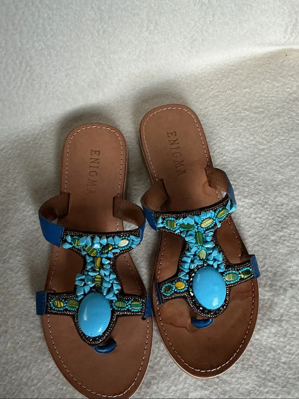 Turquoise Beaded Slide Sandals for Women